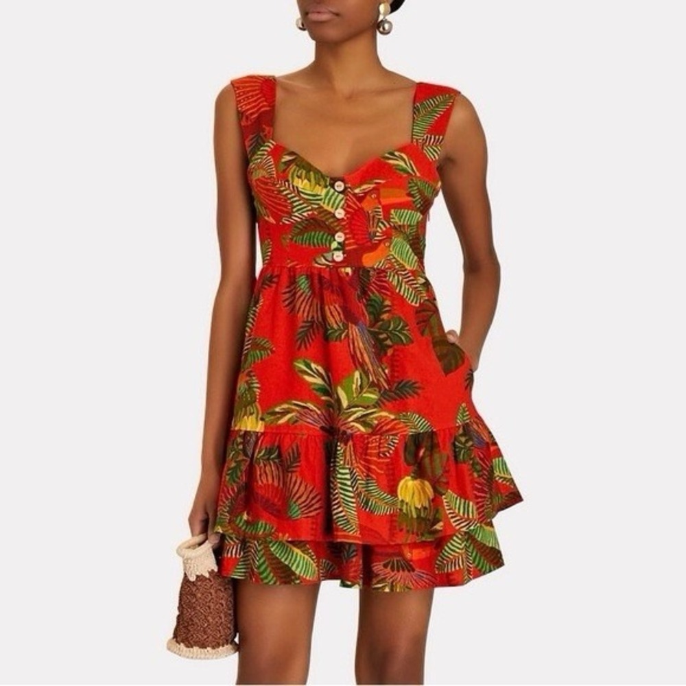 Farm Rio Red Forest Birds Mini Dress Sz Large